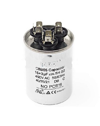 Купити Конденсатор 15+3 mF CBB65 450VAC, металевий