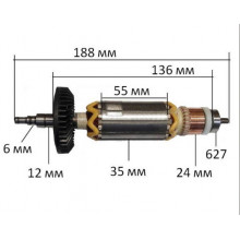 Якір болгарки Makita 9566C оригинал 515208-8 (188*35 посадка 6мм)