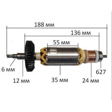 Якір болгарки Makita 9566C оригинал 515208-8 (188*35 посадка 6мм)
